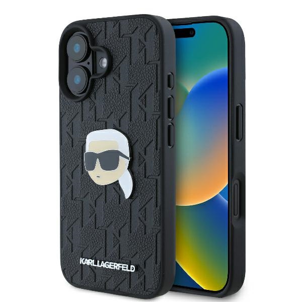 Karl Lagerfeld Monogram Karl Head Pin iPhone 16 Suojakuori - Musta