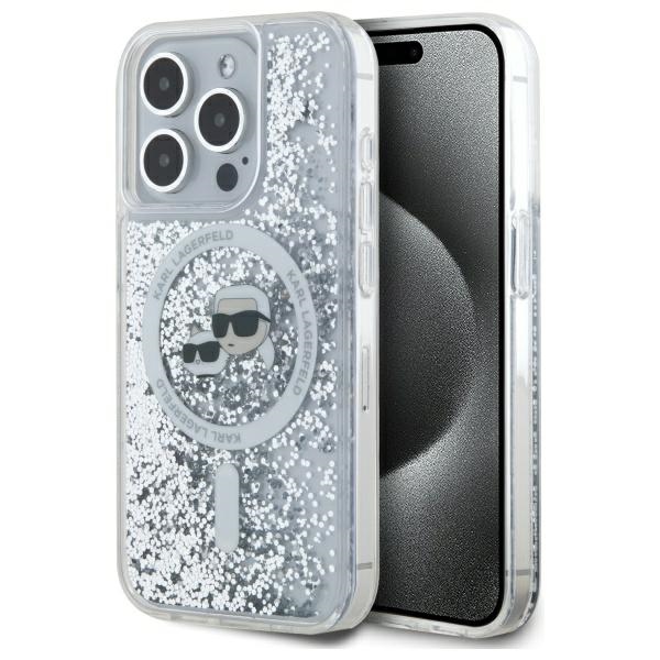 Karl Lagerfeld Liquid Glitter Karl ja Choupette Head MagSafe Suojakuori iPhone 15 Pro Max:lle - Kirkas