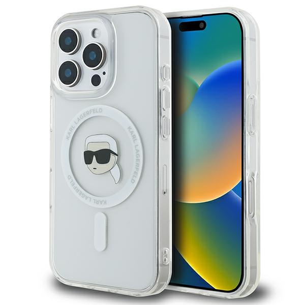 Karl Lagerfeld IML Metal Karl Head MagSafe Suojakuori iPhone 16 Pro:lle - Valkoinen