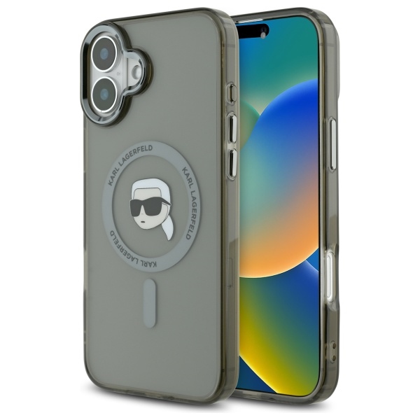 Karl Lagerfeld IML Metal Karl Head MagSafe iPhone 16 Suojakuori - Musta