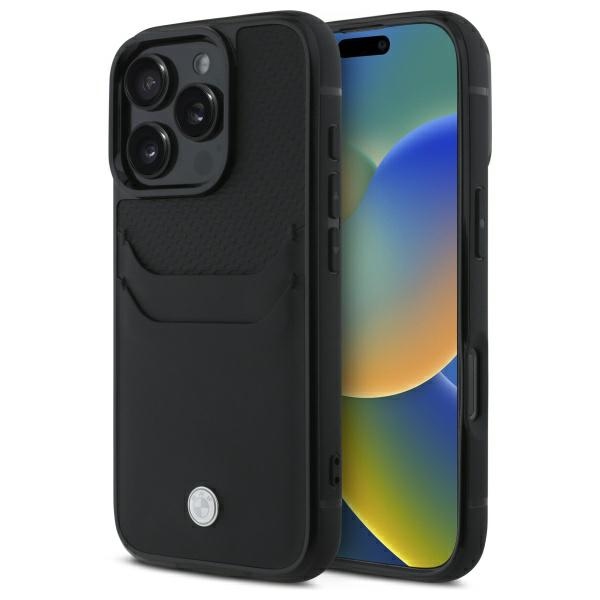 BMW Sign Nahkainen Korttipaikkakuori iPhone 16 Pro Max:lle - Musta