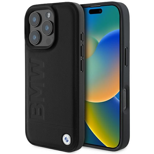 BMW Nahkainen Hot Stamp MagSafe Suojakuori iPhone 16 Pro:lle - Musta