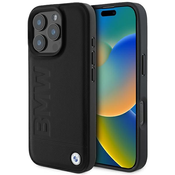 BMW Nahkainen Hot Stamp MagSafe Suojakuori iPhone 16 Pro Max:lle - Musta