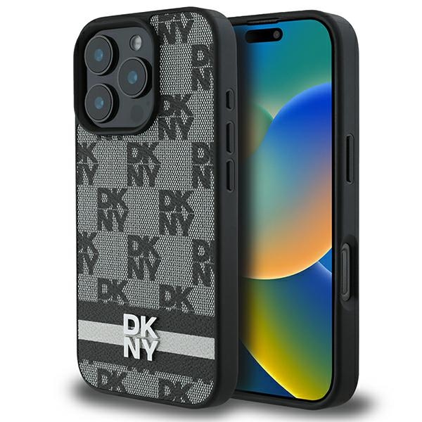 DKNY Checkered Pattern Painetut Raidat Suojakuori iPhone 16 Pro:lle - Musta