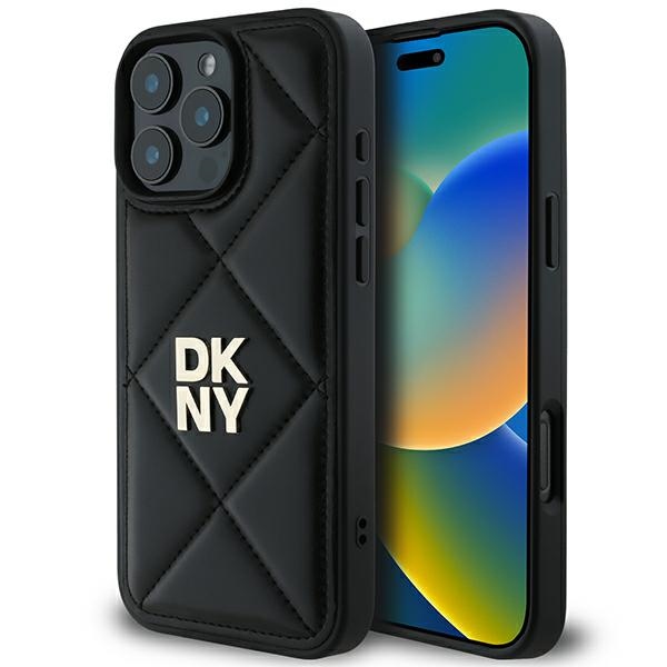 DKNY Quilted Stack Logo iPhone 16 Pro:lle Suojakuori - Musta