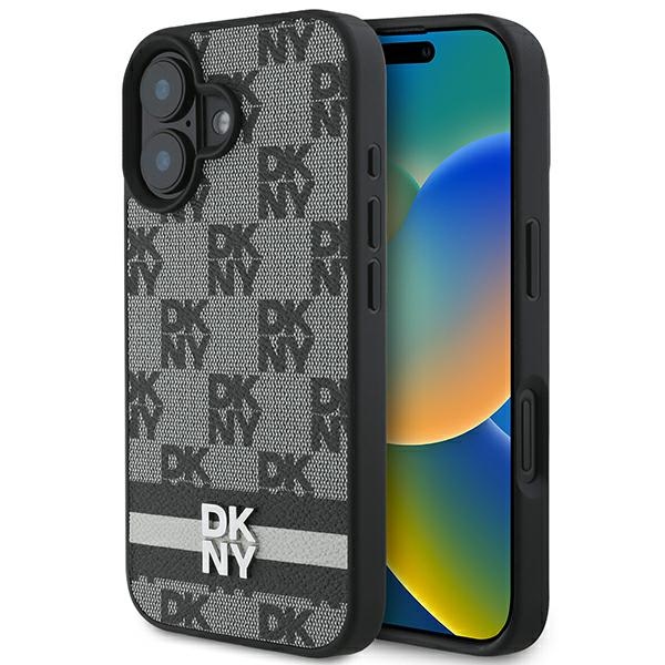 DKNY Checkered Pattern Painetut Raidat iPhone 16:lle Suojakuori - Musta