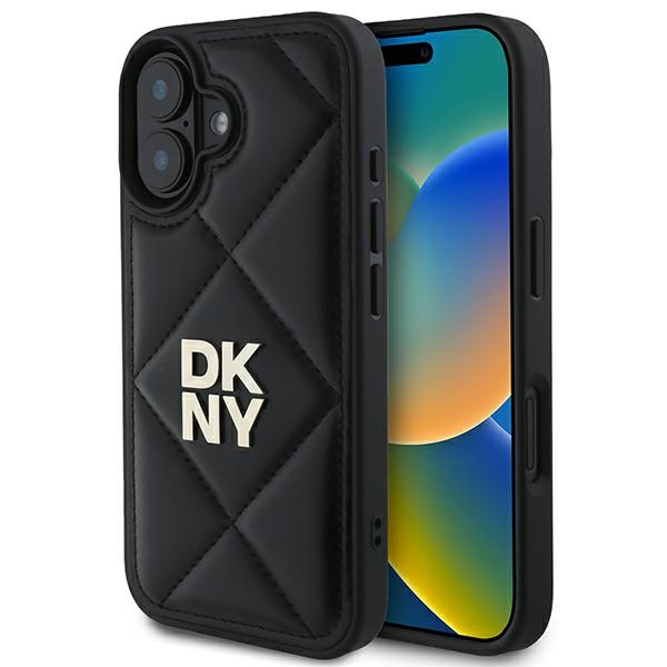DKNY Quilted Stack Logo iPhone 16:lle Suojakuori - Musta