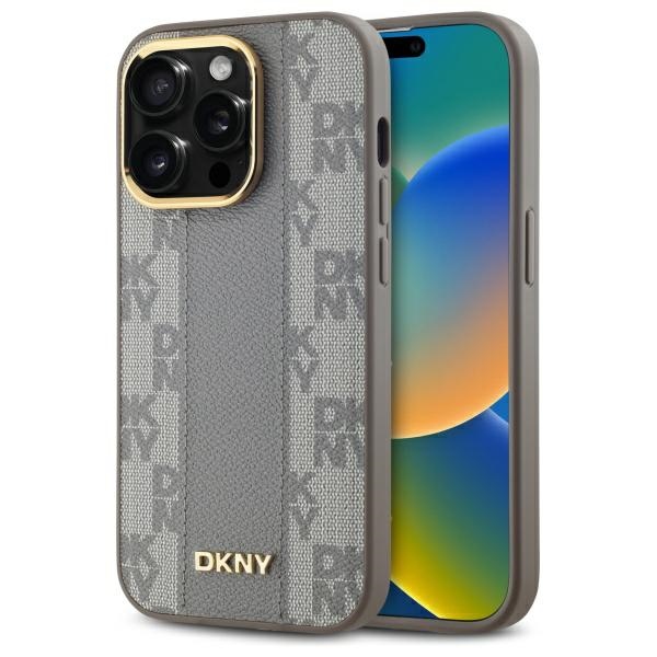 DKNY Nahkainen Checkered Mono Pattern MagSafe iPhone 14 Pro:lle Suojakuori - Beige