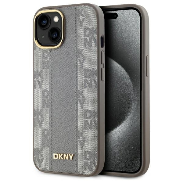DKNY Nahkainen Checkered Mono Pattern MagSafe iPhone 15 Plus:lle Suojakuori - Beige