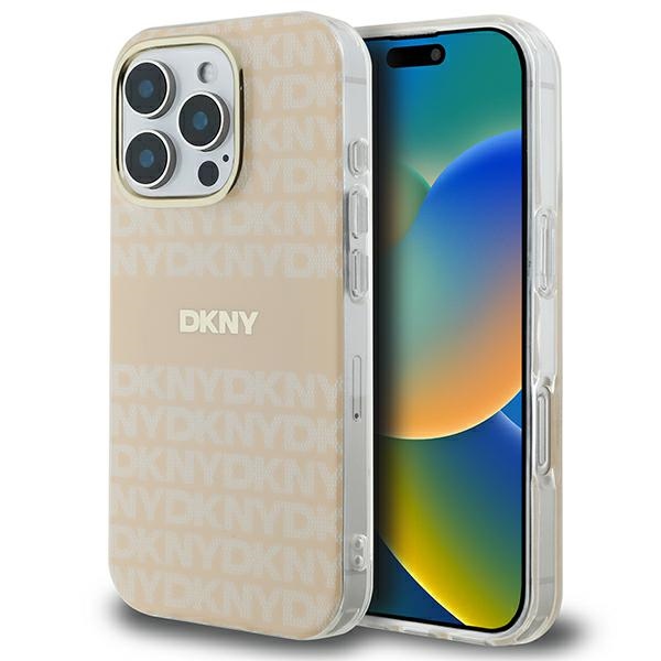 DKNY Repeat Texture Pattern Stripe MagSafe iPhone 16 Pro:lle Suojakuori - Vaaleanpunainen
