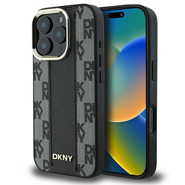 DKNY Checkered Pattern Magsafe iPhone 16 Pro:lle Suojakuori - Musta