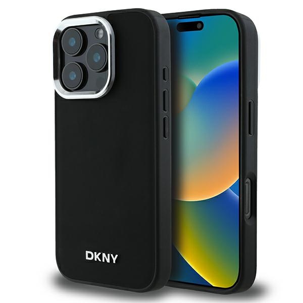 DKNY Plain Hopeinen Logo MagSafe iPhone 16 Pro:lle Suojakuori - Musta