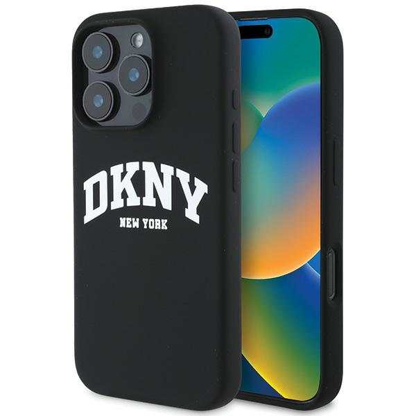 DKNY Silikoninen Valkoinen Painettu Logo MagSafe iPhone 16 Pro:lle Suojakuori - Musta