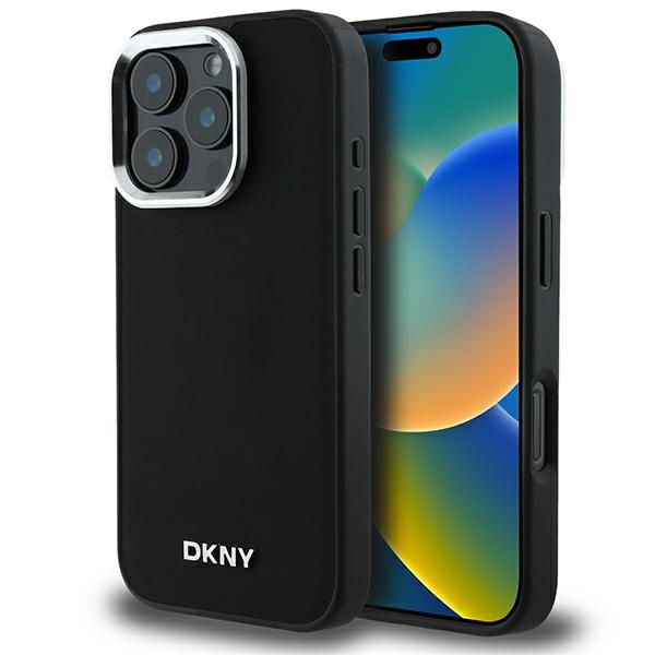 DKNY Plain Hopeinen Logo MagSafe iPhone 16 Pro Max:lle Suojakuori - Musta