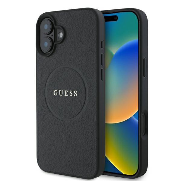 Guess Grained Gold Ring MagSafe Suojakuori iPhone 16:lle - Musta