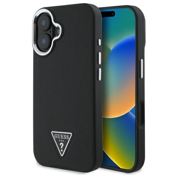 Guess Grained Triangle MagSafe Suojakuori iPhone 16:lle - Musta