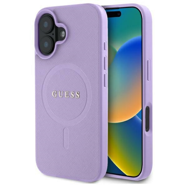 Guess Saffiano MagSafe Suojakuori iPhone 16:lle - Violetti