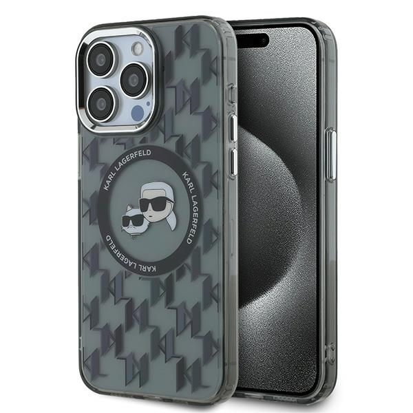 Karl Lagerfeld IML Monogram Karl & Choupette Head MagSafe Suojakuori iPhone 15 Pro:lle - Musta