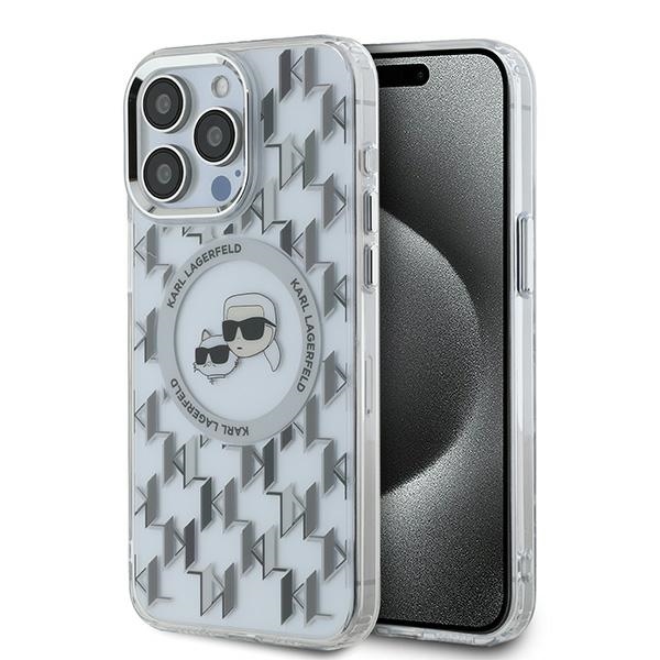 Karl Lagerfeld IML Monogram Karl & Choupette Head MagSafe Suojakuori iPhone 15 Pro Max:lle - Läpinäkyvä