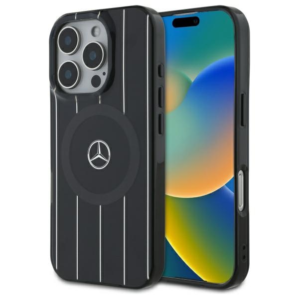 Mercedes MB Double Layer Crossed Lines MagSafe Suojakuori iPhone 16 Pro:lle - Musta