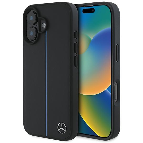 Mercedes MB Blue Line Nahkainen MagSafe Suojakuori iPhone 16:lle - Musta