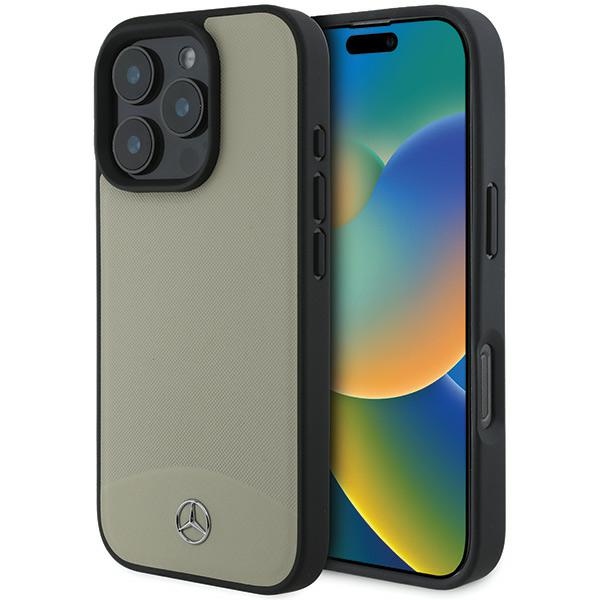 Mercedes MB Textured and Plain Nahkainen MagSafe Suojakuori iPhone 16 Pro Max:lle - Beige