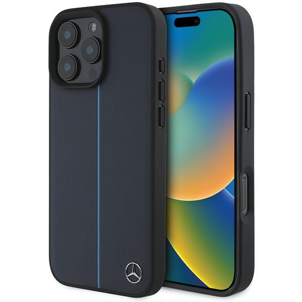Mercedes MB Blue Line Nahkainen MagSafe Suojakuori iPhone 16 Pro Max:lle - Laivastonsininen