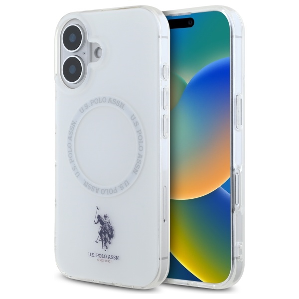 US Polo IML Ring MagSafe kotelo iPhone 16 - valkoinen