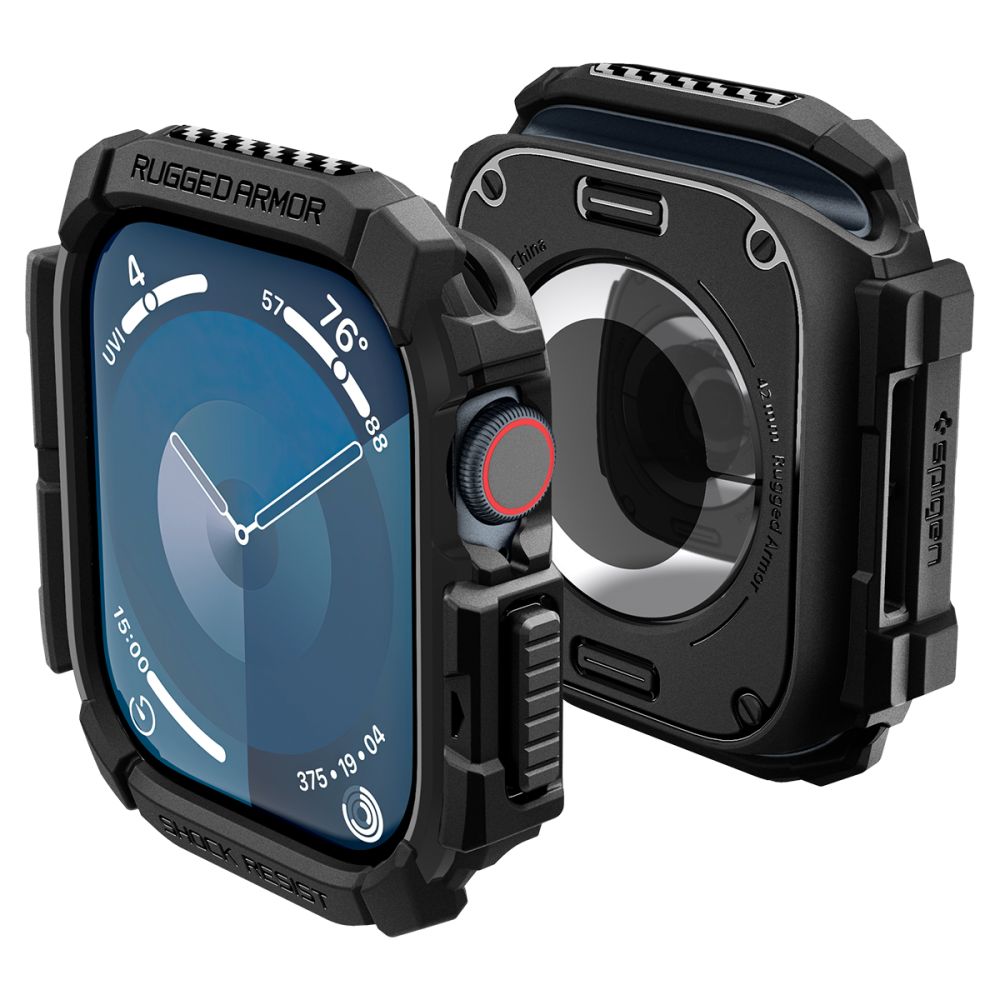 Spigen Rugged Armor Suojakuori Apple Watch 10:lle (42mm) - Musta