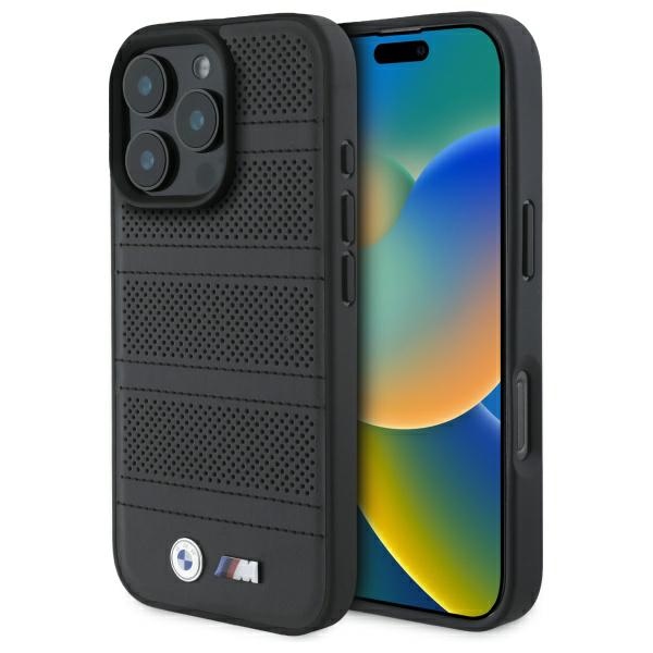 BMW M Perforated And Stitched Line MagSafe Suojakuori iPhone 16 Pro Max:lle - Musta
