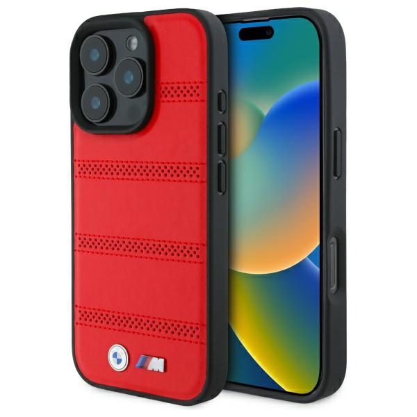 BMW M Perforated And Stitched Line MagSafe Suojakuori iPhone 16 Pro Max:lle - Punainen