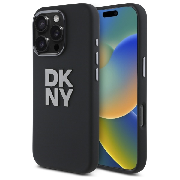 DKNY Liquid Silicone Metal Logo Suojakuori iPhone 16 Pro Max:lle - musta