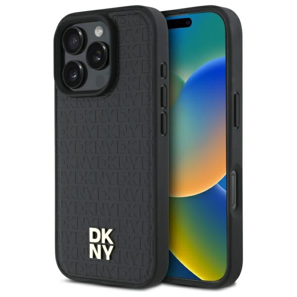 DKNY Repeat Pattern Stack Logo MagSafe Suojakuori iPhone 16 Pro:lle - musta