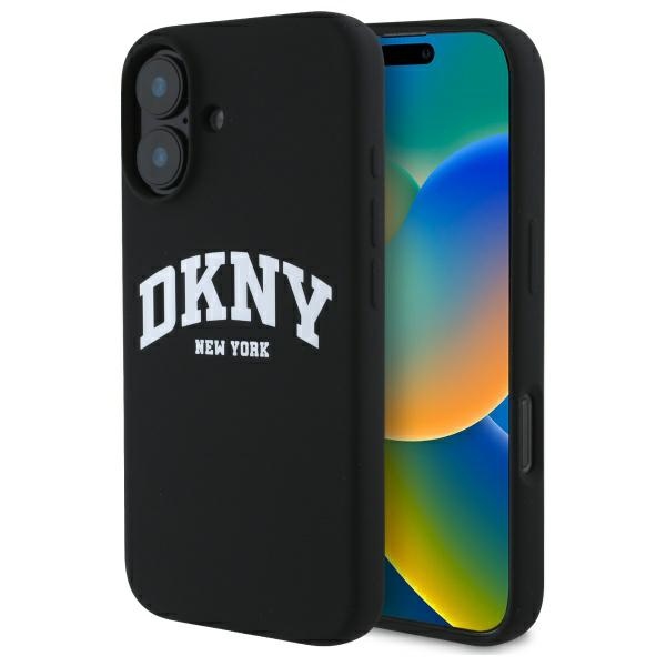 DKNY Silicone White Printed Logo MagSafe Suojakuori iPhone 16:lle - musta