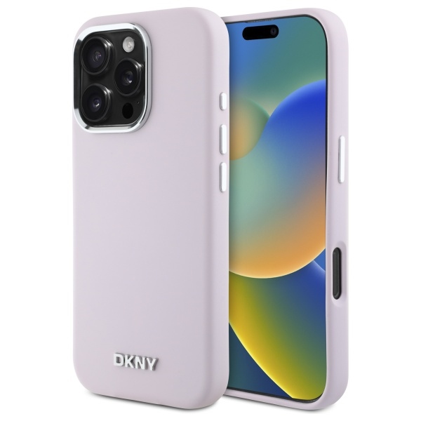 DKNY Liquid Silicone Small Metal Logo MagSafe Suojakuori iPhone 16 Pro Max:lle - vaaleanpunainen