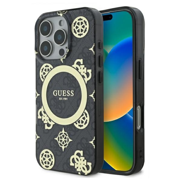 Guess IML Peony On 4G Background MagSafe Suojakuori iPhone 16 Pro Max:lle - musta