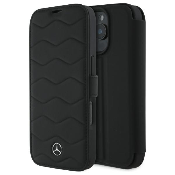 Mercedes MB Waves nahkainen Suojakuori iPhone 16 Pro Max:lle - musta