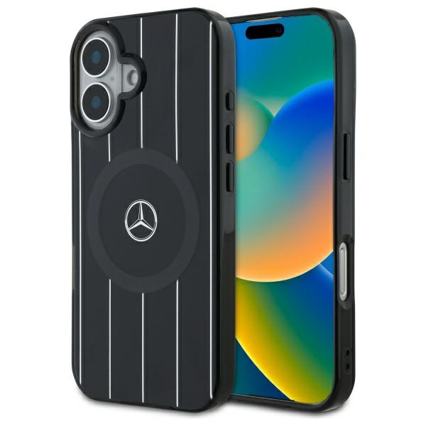 Mercedes MB Double Layer Crossed Lines MagSafe Suojakuori iPhone 16:lle - musta