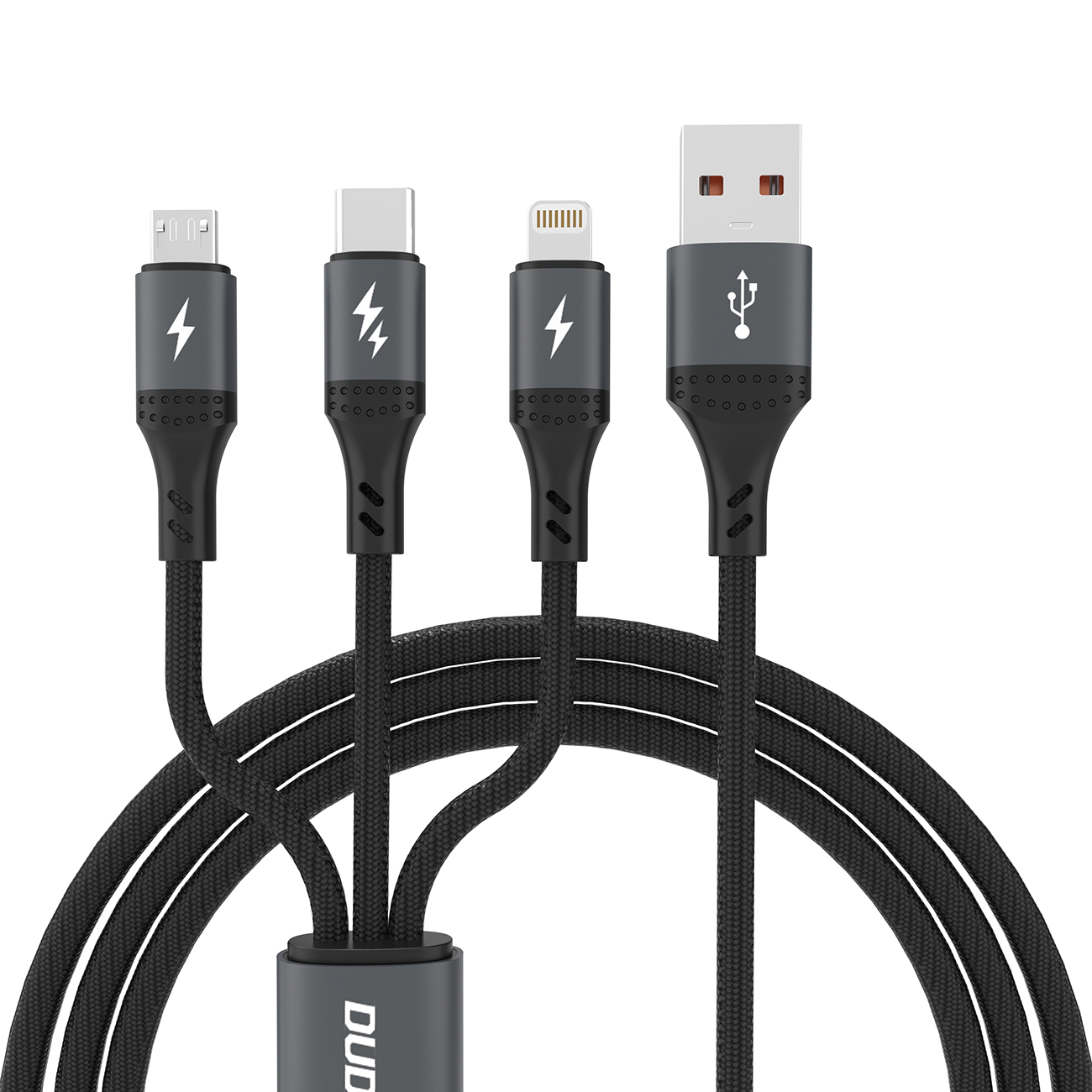 Dudao L3E 3 in 1 60W MicroUSB USB-C Lightning Kaapeli 1.2m - musta