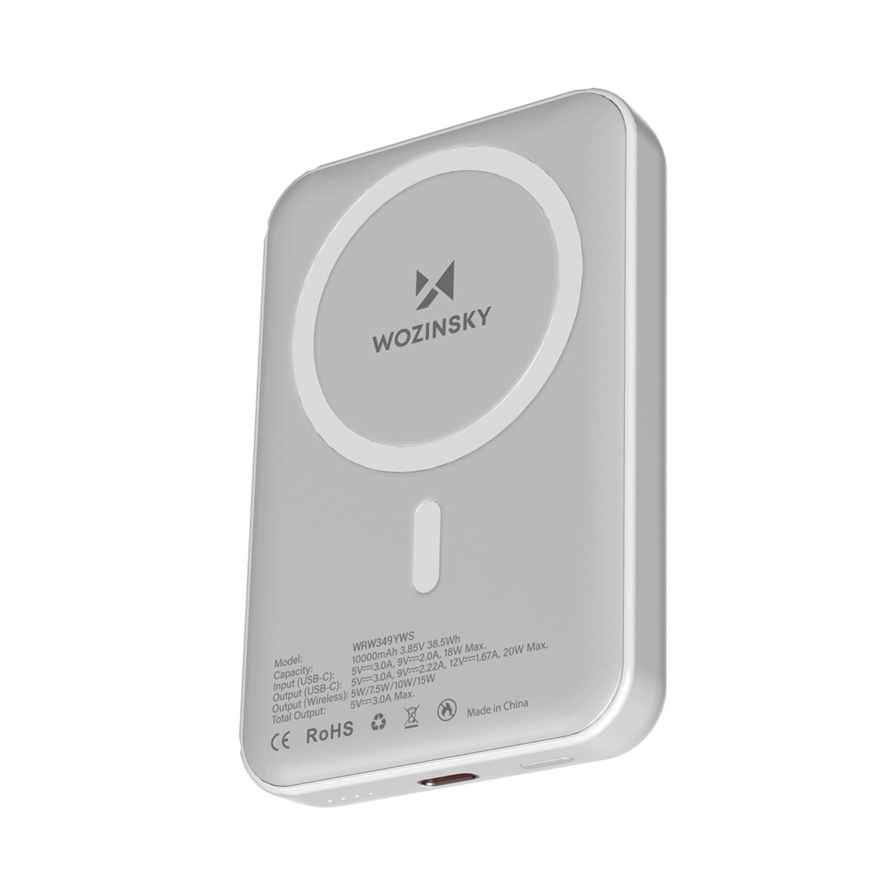 Wozinsky WRW349YWS 10000 mAh magneettinen tehopankki - valkoinen