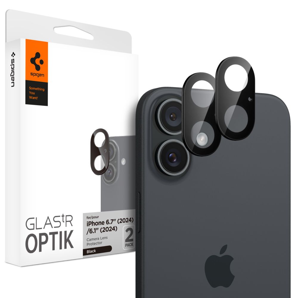Spigen Optik GLAS.TR Kameransuoja 2-PACK iPhone 16 / 16 Plus:lle - musta