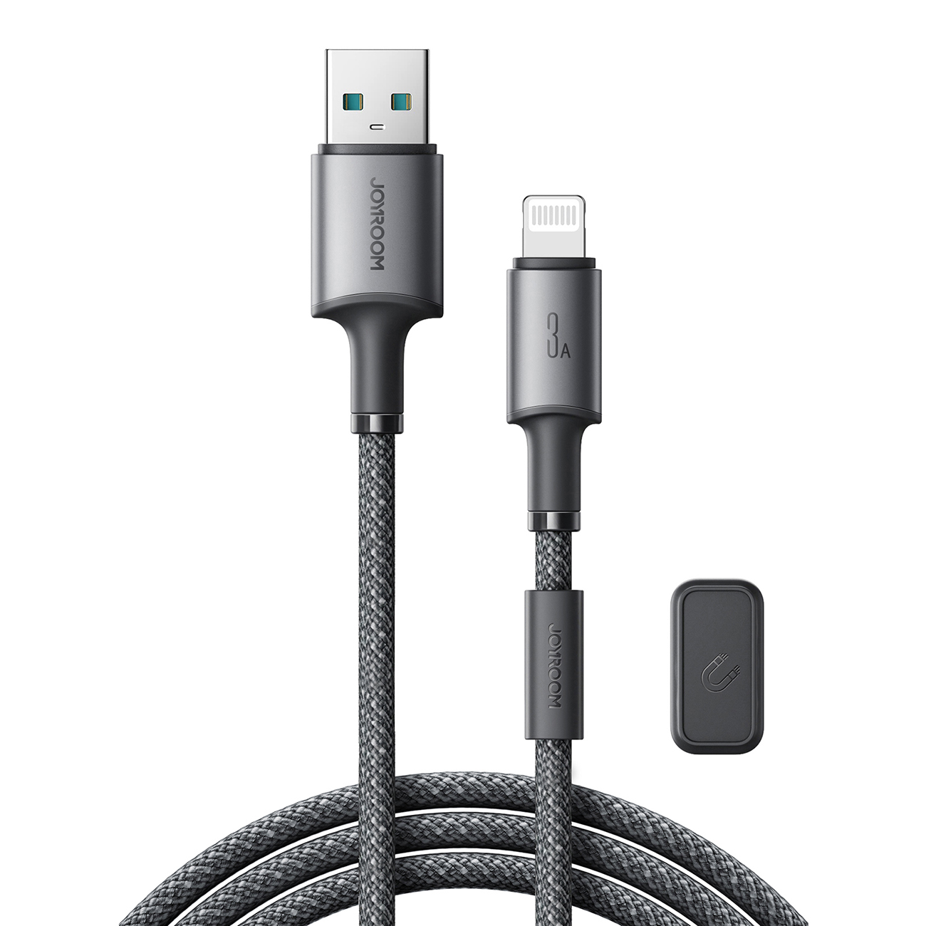 Joyroom S-A50 Unlimited Series 3A USB-A - Lightning -kaapeli magneettisella kaapelinorganisaattorilla 1,2 m - harmaa