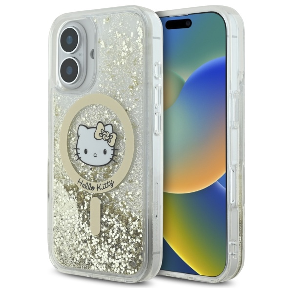 Hello Kitty Liquid Glitter Fever MagSafe Suojakuori iPhone 16:lle - kultainen