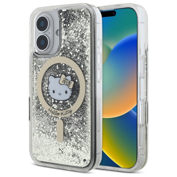 Hello Kitty Liquid Glitter Fever MagSafe Suojakuori iPhone 16:lle - kultainen