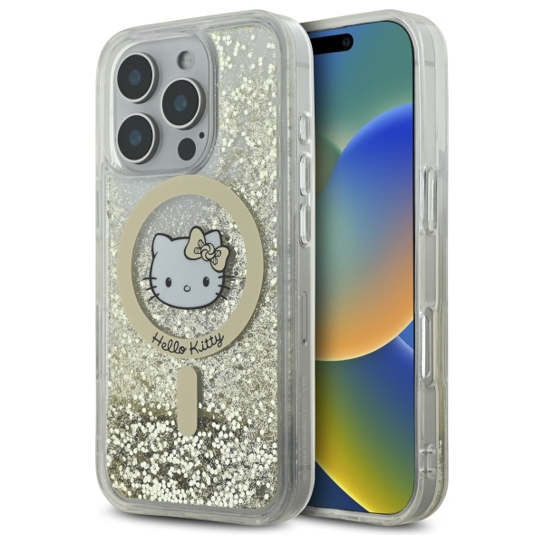 Hello Kitty Liquid Glitter Fever MagSafe Suojakuori iPhone 16 Pro Max:lle - kultainen