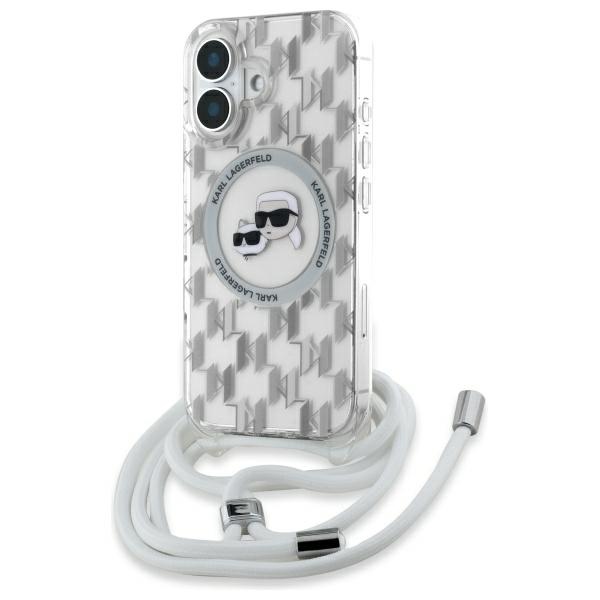 Karl Lagerfeld IML Crossbody Monogram Karl & Choupette Head MagSafe Suojakuori iPhone 16:lle - läpinäkyvä