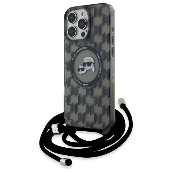 Karl Lagerfeld IML Crossbody Monogram Karl & Choupette Head MagSafe Suojakuori iPhone 16 Pro Max:lle - musta