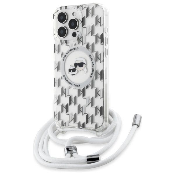 Karl Lagerfeld IML Crossbody Monogram Karl & Choupette Head MagSafe Suojakuori iPhone 16 Pro Max:lle - läpinäkyvä