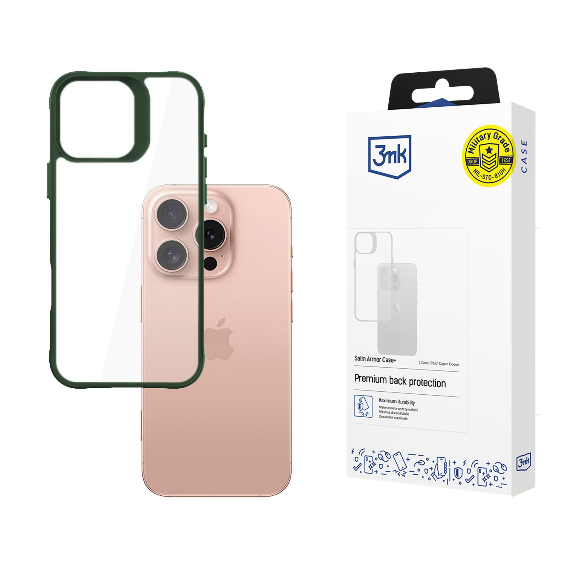3mk Satin Armor Case+ Green Suojakuori Apple iPhone 16 Pro:lle - läpinäkyvä