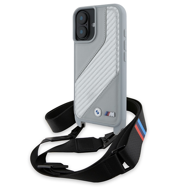 BMW M Edition Carbon Stripe & hihna suojakuori iPhone 16:lle - harmaa